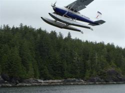 Air Nootka taking off from Friendly Bay anchorage, BC